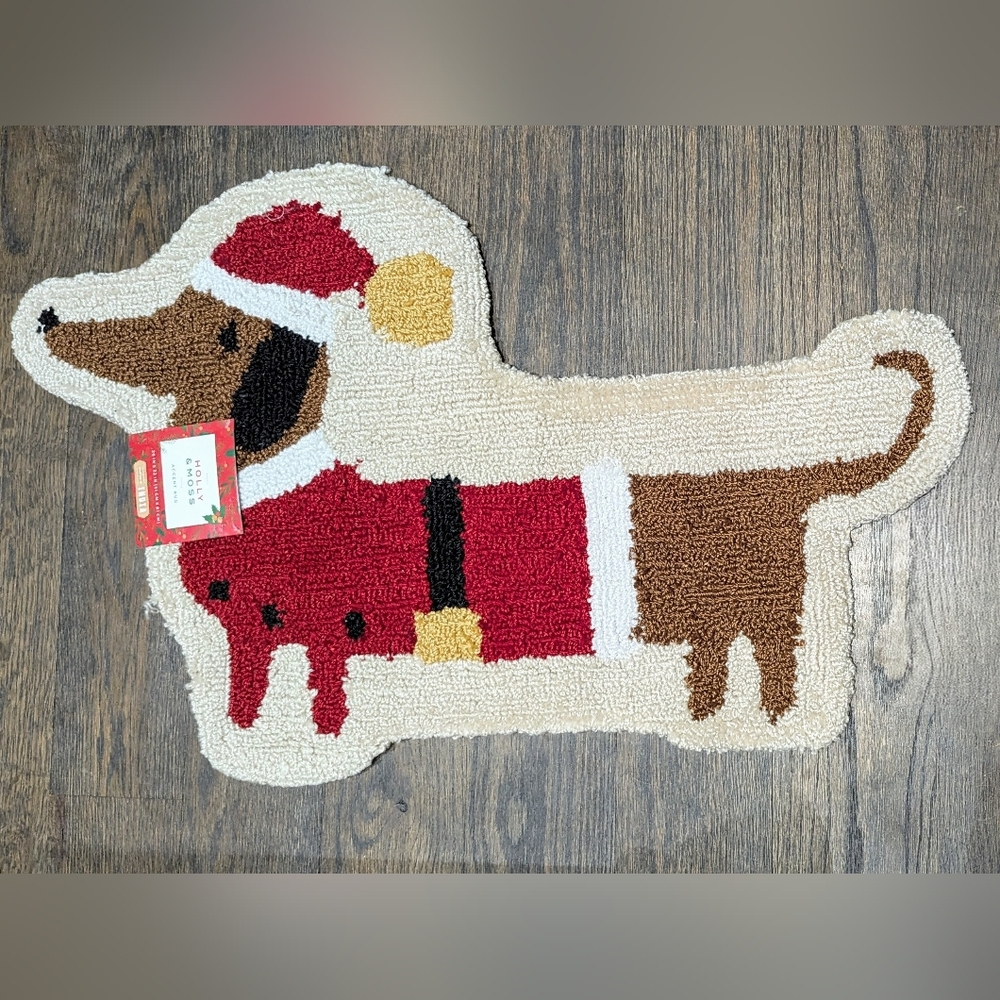 New Dachshund Doxie Dog Santa Shaped Holiday Christmas Accent Rug
